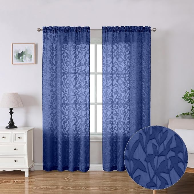 Lecloud Leia Dusty Blue Sheer Curtains 72 Inch Length 2 Panels, Airy & by Lecloud
