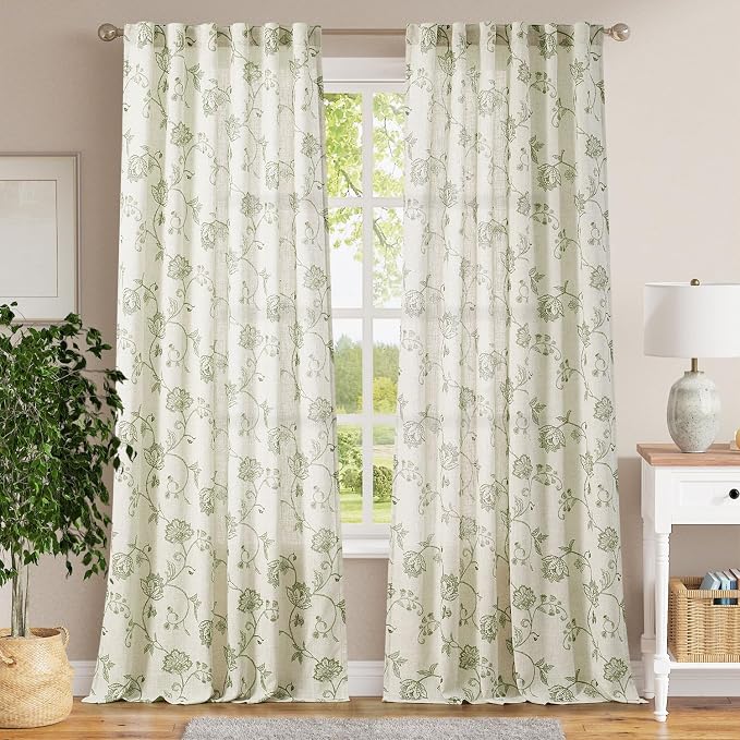 jinchan Linen Curtains Floral Curtains 96 Inch Length - Image 2