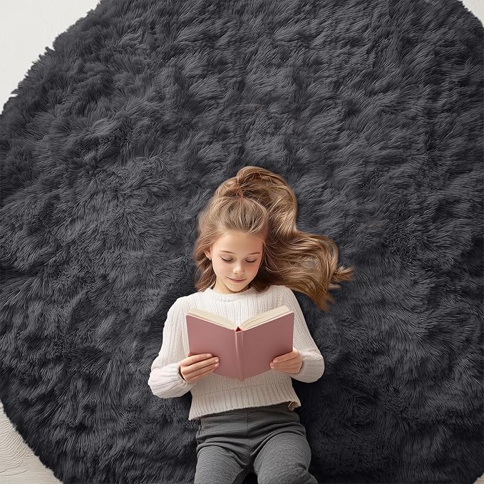 OLANLY Black Round Rugs for Bedroom by OLANLY