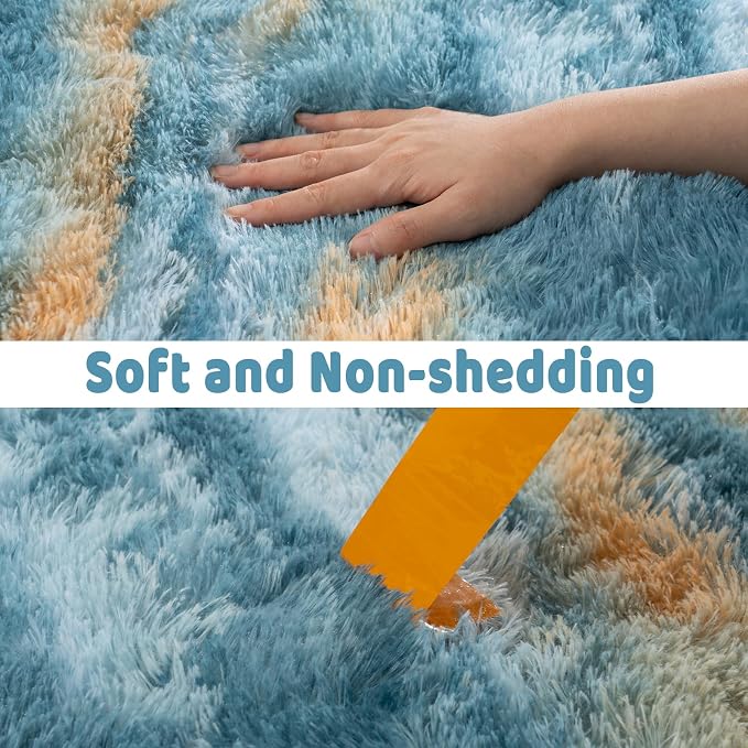 Soft Runner Rugs for Bedroom Hallways, 2x4 Abstract Blue Fluffy Shag Throw Area - Image 7