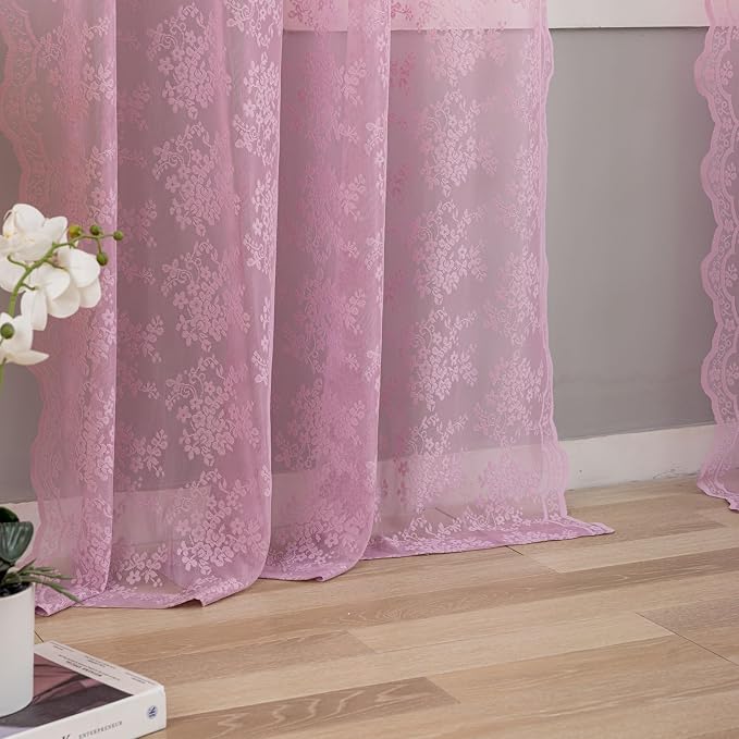 YJ YANJUN Vintage Lace Curtains 84 Inches Long-Victorian Floral Pattern Lalic - Image 5
