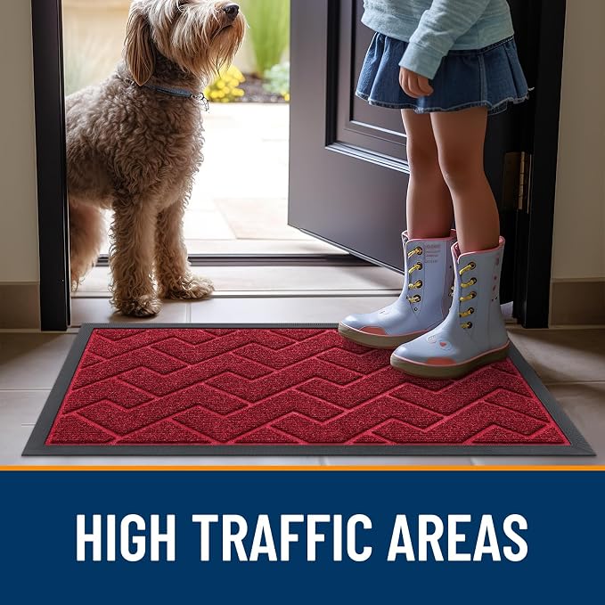 OLANLY Front Door Mat Outside 59x34, All-Season Absorbent Rubber Doormat | Wine - Image 8