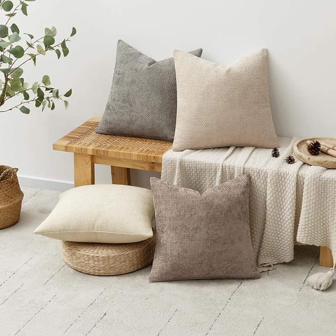 MIULEE Pack of 4 Couch Throw Pillow Covers 20x20 Inch Neutral Beige/Brown Soft - Image 4