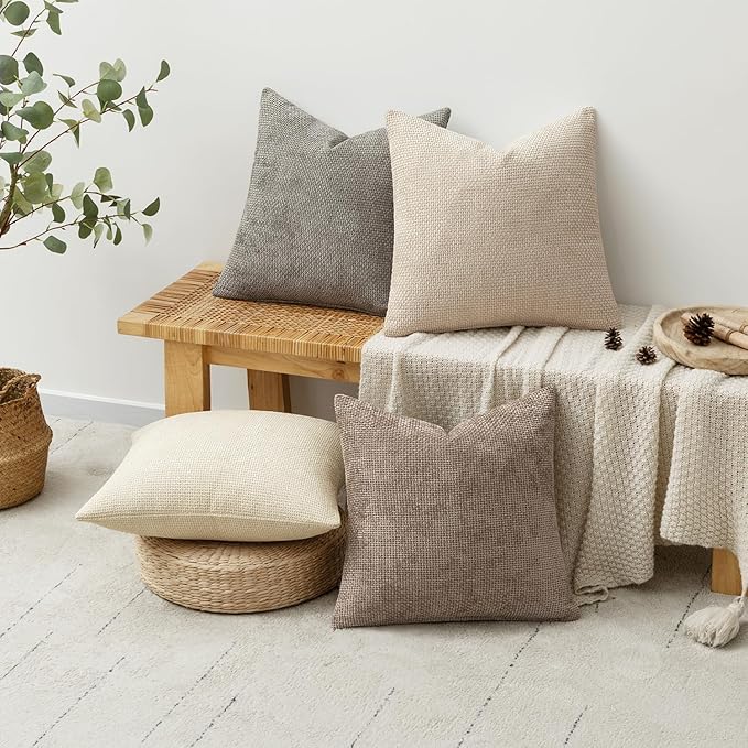 MIULEE Pack of 4 Couch Throw Pillow Covers 18x18 Inch Neutral Beige/Brown Soft - Image 4