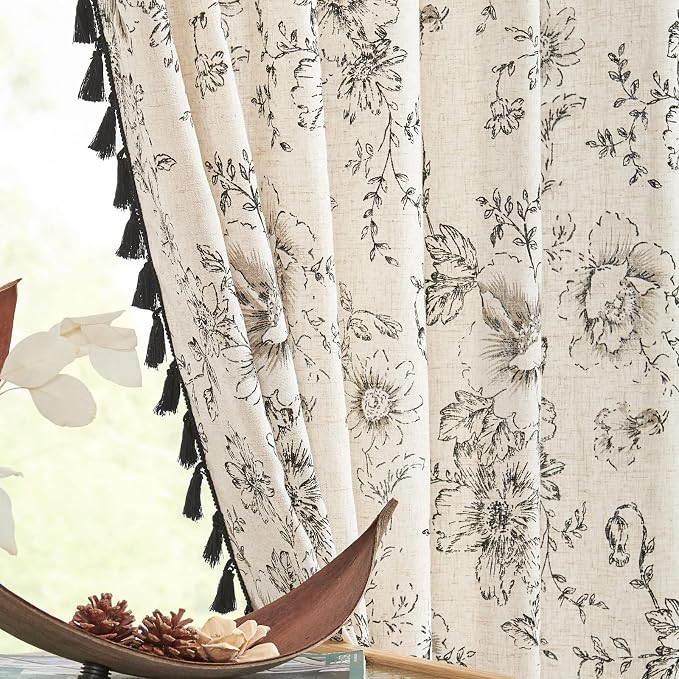 jinchan Linen Blend Curtain Floral Curtains - Image 7