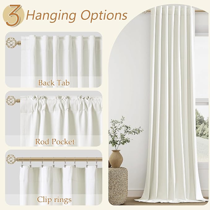 Guken Ivory 100% Blackout Linen Curtains 96 Inch Length 2 Panels Set - Image 6