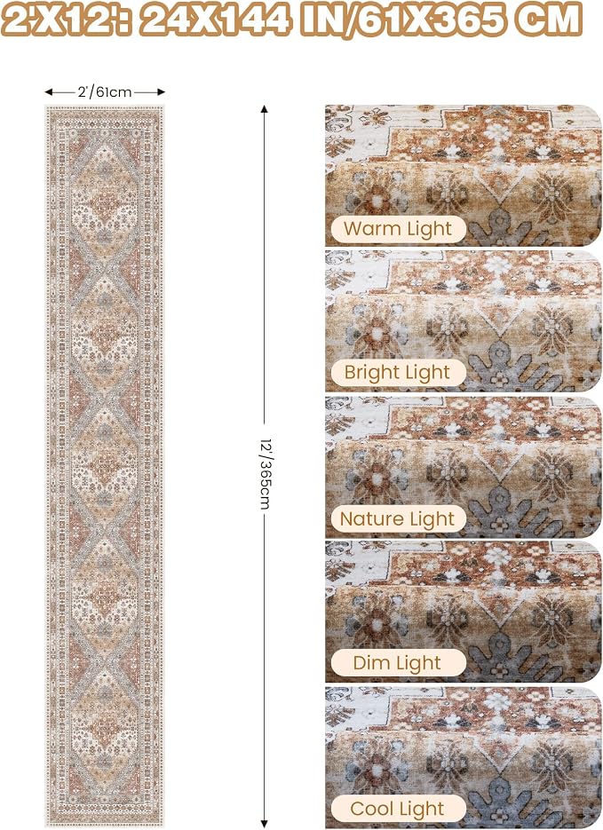 Hallway Runner Rug 2x12, Extra Long Washable Runner Rugs - Image 2