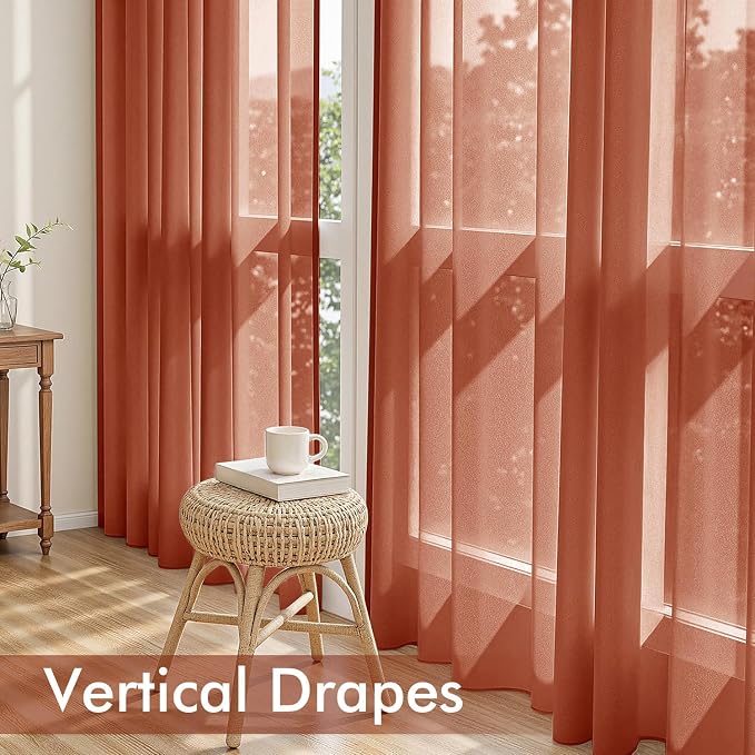 MIULEE 4 Panels Fall Burnt Orange Sheer Curtains 42 x 84 Inches | Light - Image 5