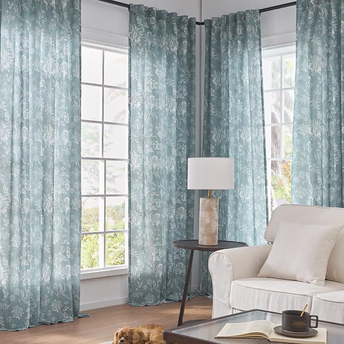 jinchan Linen Floral Curtains for Living Room, 96 Inch Length Curtains - Image 2
