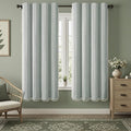 Teal Boho Blackout Curtains 72 Inches Long Light Green Linen Blend 2 Panels by Unknown