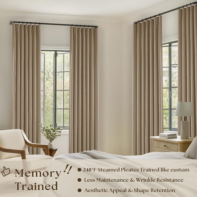 Light Brown Blackout Linen Curtains 108 Inches Long Pinch Pleated | Black Out - Image 2