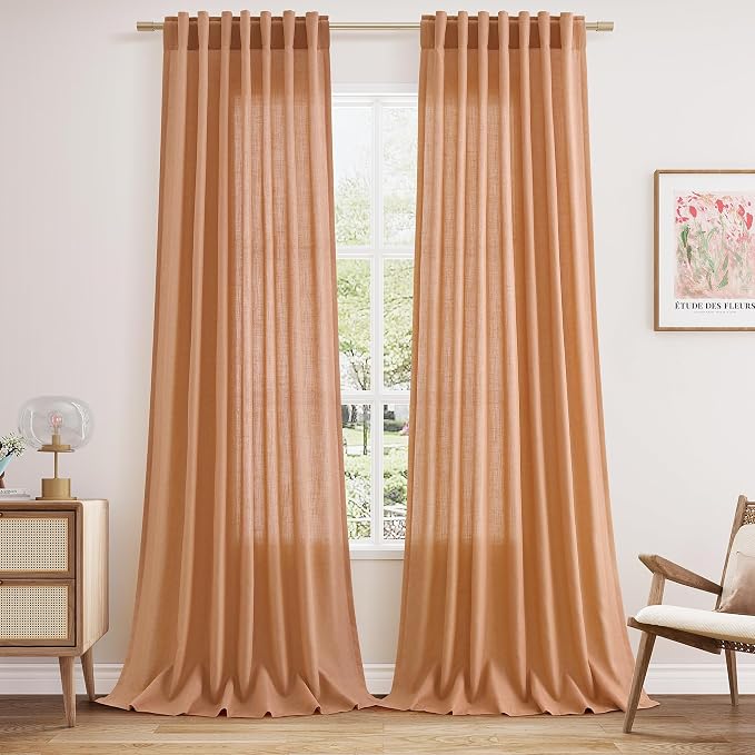 Nanspring Peach Quartz Linen Curtains 120 Inch Length 2 Panel Set Back Tab Loop by Nanspring