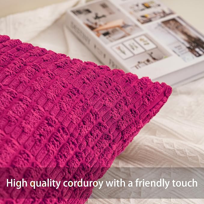 Pack of 2 Corduroy Decorative Throw Pillow Covers 20x20 Inch Soft Striped - Image 2