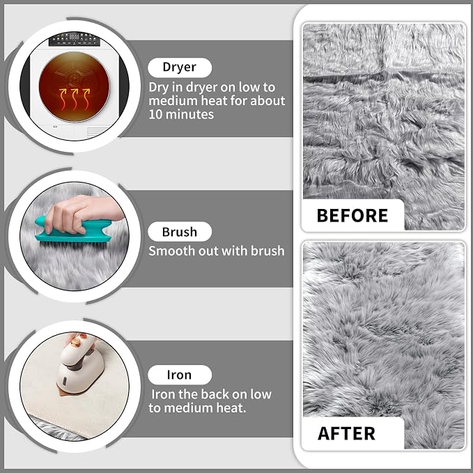 Ciicool Grey Fluffy Round Fur Area Rug - Image 5
