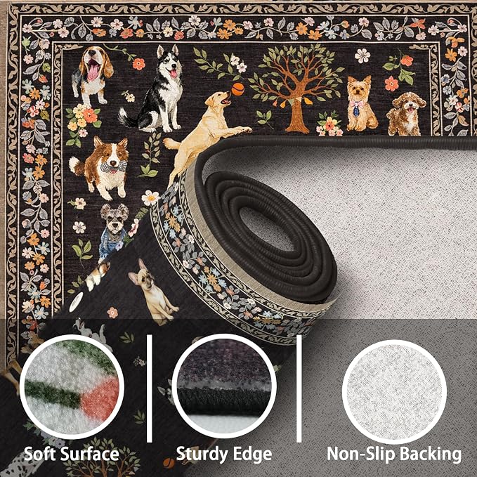 Black Floral Area Rug 2x3 for Bedroom Kitchen | Ultra-Thin;Boho Style;Non Slip - Image 6