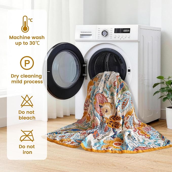 MSGKV Boho Throw Blanket 50"x60" Floral Cotton Blanket - Image 7
