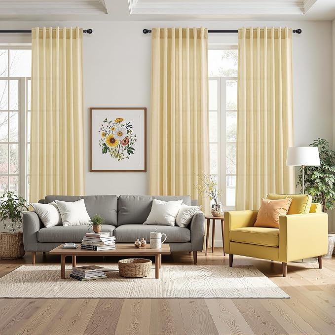 Nanspring Cream Yellow Linen Curtains 90 Inches Long - Image 7