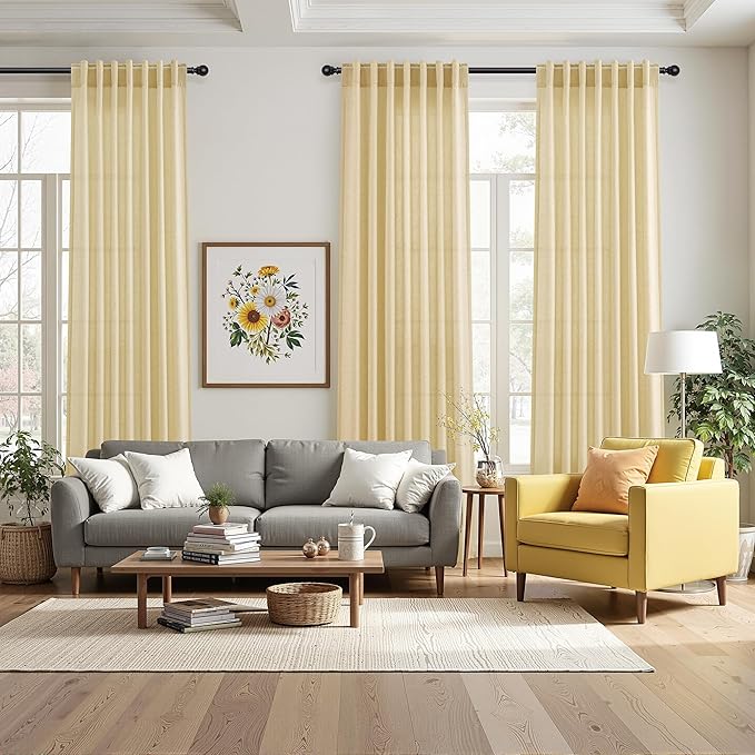 Nanspring Cream Yellow Linen Curtains 84 Inch Length - Image 7