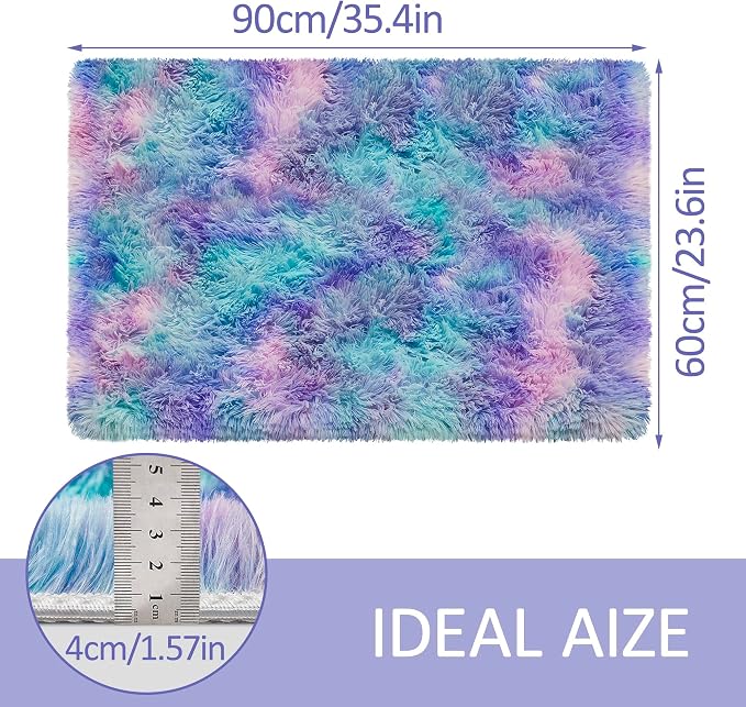 Small Area Rug for Bedroom 2x3ft Mini Tie-Dye Purple Rainbow Fluffy Rug Mat - Image 2