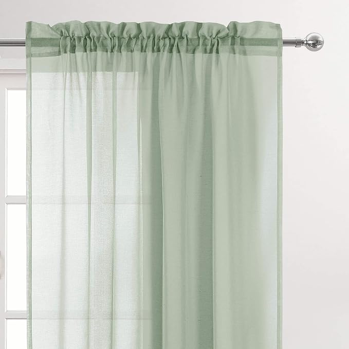 DWCN Bean Green Sheer Curtains for Kitchen Windows - Image 2