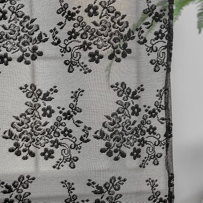 YJ YANJUN Vintage Lace Curtains 30 Inch Length 2 Panels Floral Halloween Goth - Image 2