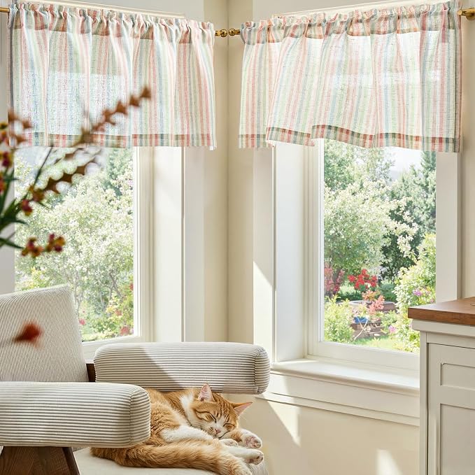 jinchan Valance Curtain Linen Textured Striped Window Curtain - Image 3