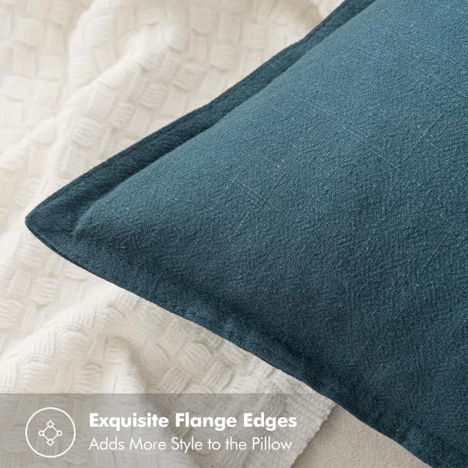 MIULEE Decorative Linen Pillow Covers 20x20 Inch Blue ​Boho Farmhouse​ ​Neutral - Image 2