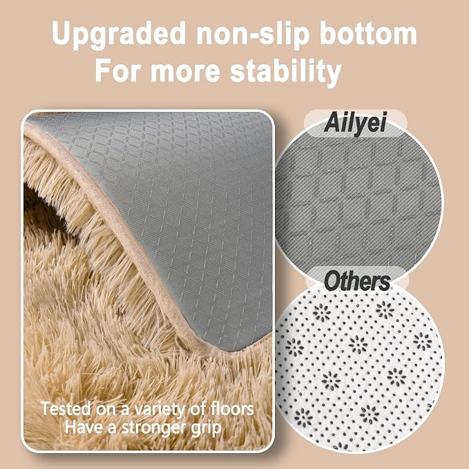 Soft Runner Rugs for Bedroom Hallways, 2x3 Beige Fluffy Shag Throw Area Rug for - Image 2