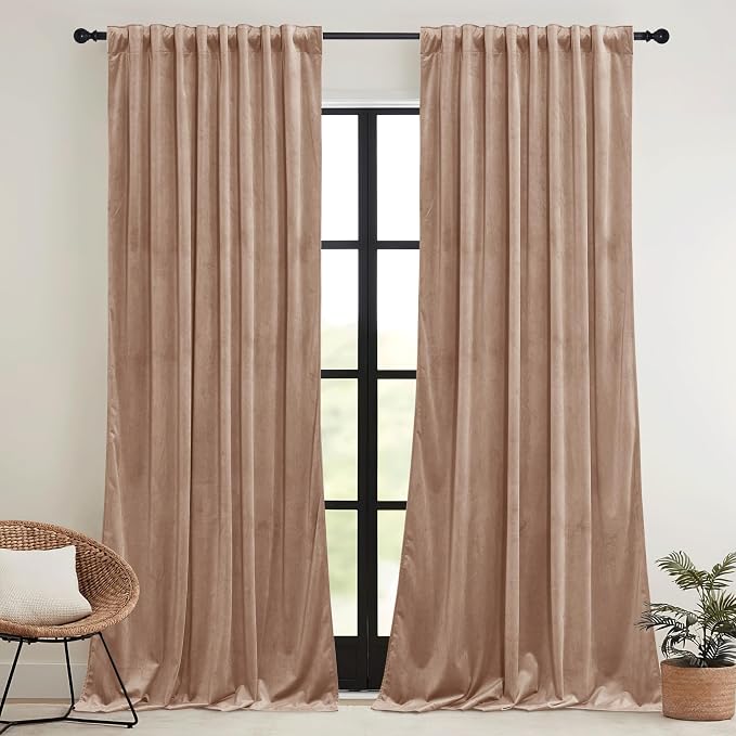 RYB HOME Blush Velvet Curtains 96 inches 2 Panels Set, Thermal Insulated - Image 2