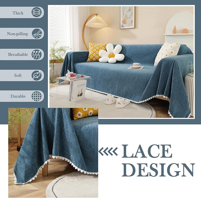 HANDONTIME Loveseat Cover Navy Blue Couch Covers Easy Fitted Sofa Covers - Image 2