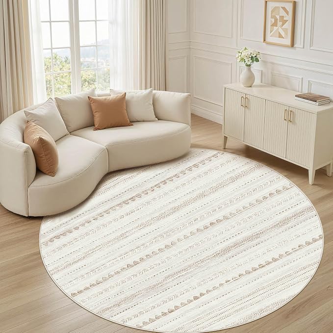 Nakagishi Round Rug Boho Area Rugs: 6x6 Washable Large Circle Neutral Soft - Image 7