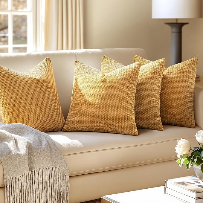 MIULEE Pack of 4 Couch Throw Pillow Covers 18x18 Inch Gold Soft Decorative - Image 5