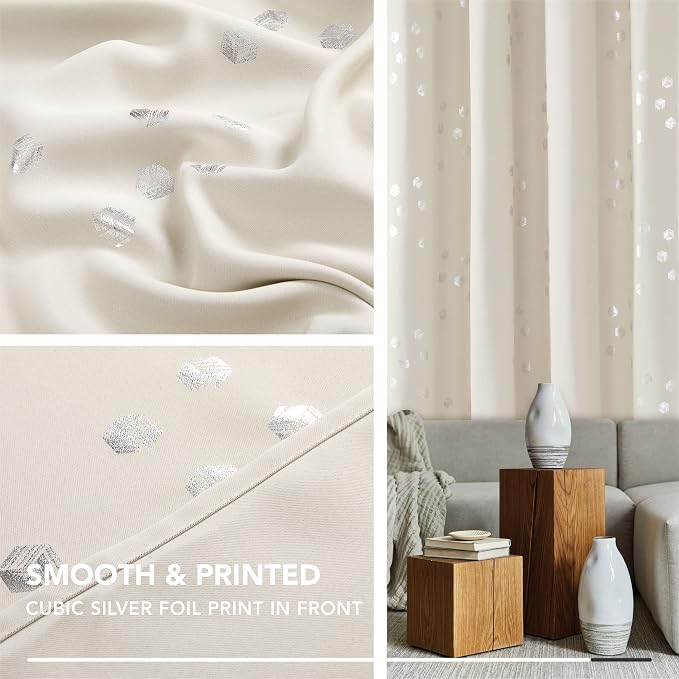 Deconovo Designer Series Silver Cubic Print Room Darkening Curtains - Image 5