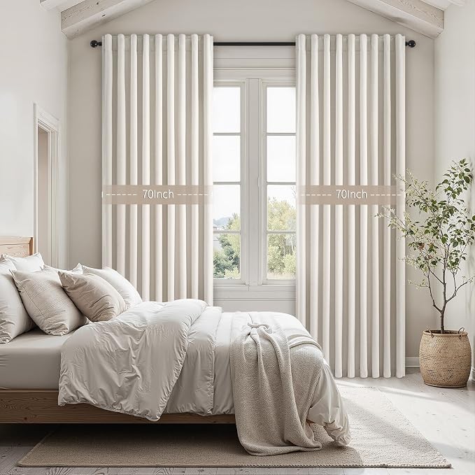 70 Inches Extra Wide Natural Linen Blackout Curtains 84 Inch Long - Image 3