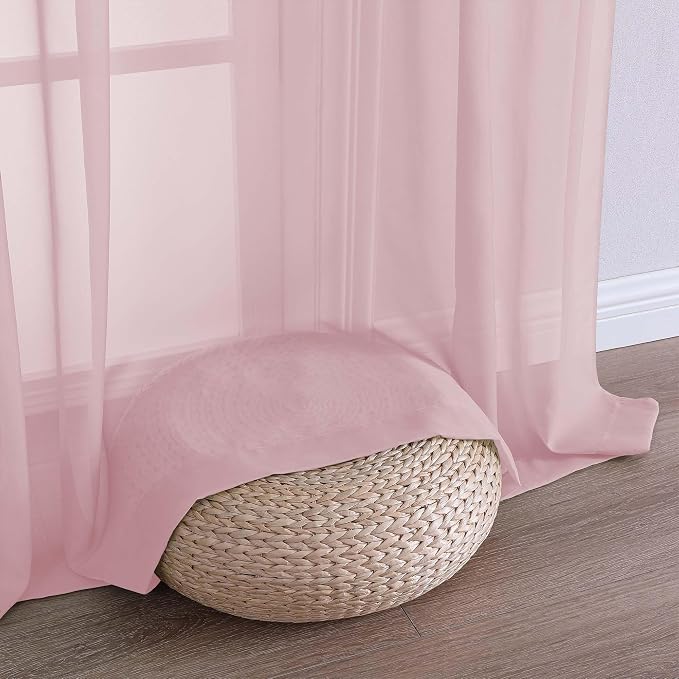 Chyhomenyc Extra Long Blush Pink Sheer Curtains 108 Inches Long 2 Panels - Image 8
