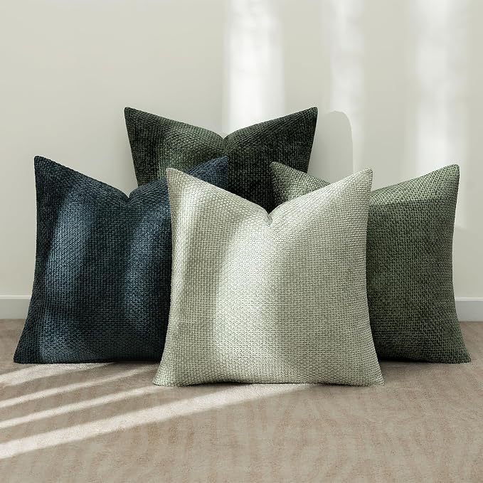 MIULEE Soft Decorative Chenille Pillow Covers Green Navy 20x20 Pack of 4 | - Image 3