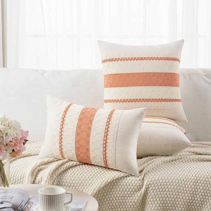 Fancy Homi Set of 1 Boho Coral Decorative Throw Pillow Cover 18x18 Inch - Image 5
