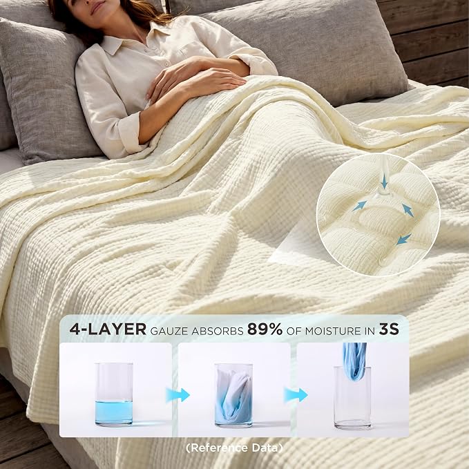 Bedsure 100% Cotton Muslin Blanket King Size - Image 3