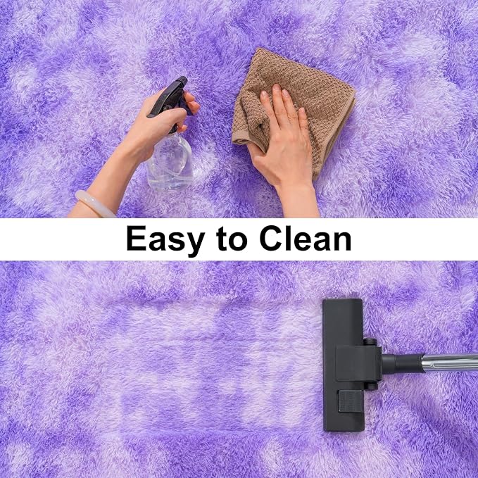 Soft Runner Rugs for Bedroom Hallways, 2x6 Tie-Dyed Purple Fluffy Shag Throw - Image 4