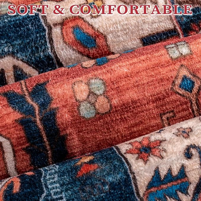 SERISSA Washable Rugs 9x12 Area Rugs, Large Non-Slip Boho Living Room Rust Rug - Image 6