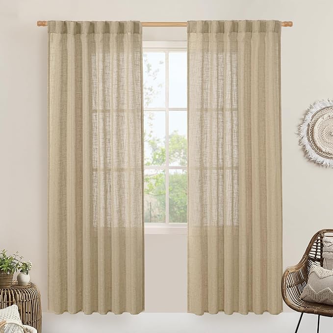 LAMIT Linen Blended Curtains for Bedroom, Faux Linen Textured Light Filtering by LAMIT