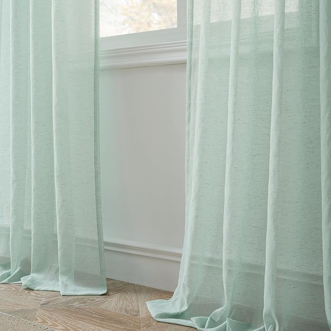 FMFUNCTEX Linen Sheer Curtains for Bedroom, Sage Green Curtains 84 inches Long - Image 4