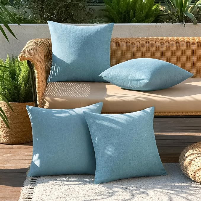MIULEE Pack of 4 Decorative Outdoor Throw Pillow Covers Linen Waterproof Pillow - Image 3