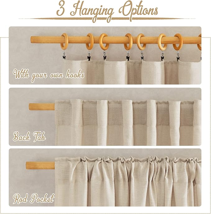 NICETOWN Natural Linen Beige Curtains - Image 2