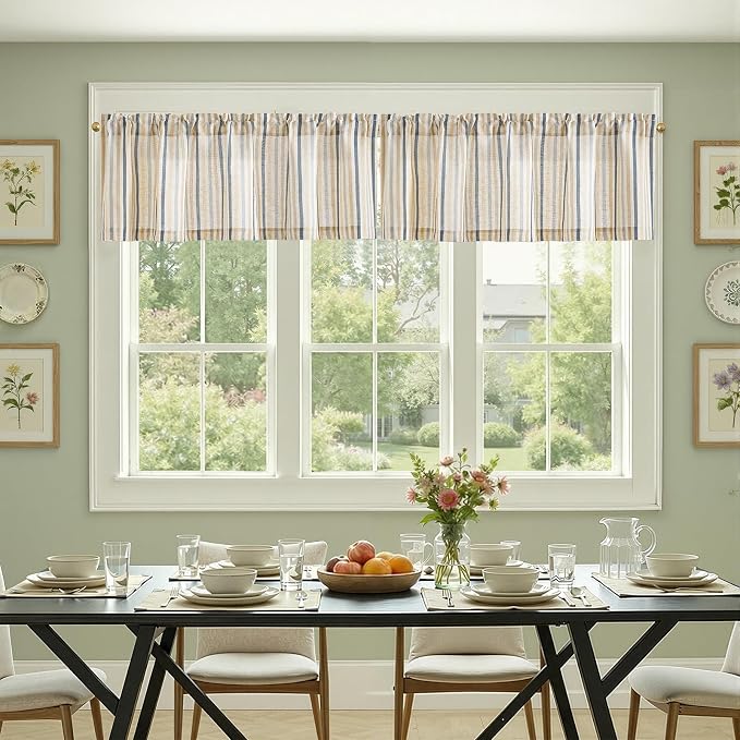 jinchan Valance Curtain Linen Textured Striped Window Curtain - Image 5