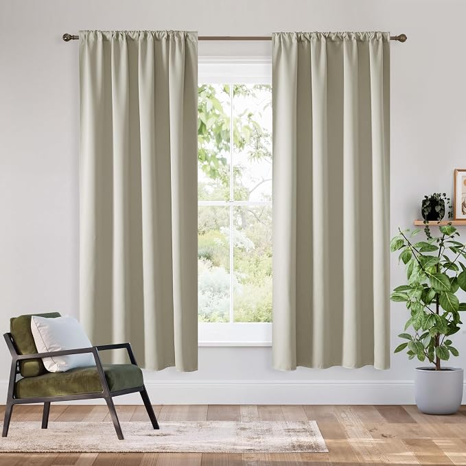 RYB HOME Bedroom Blackout Curtains 63 inches Long, 100% Blackout Thermal by RYBHOME