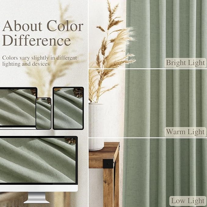 Desert Sage Linen Curtains for Living Room 100 Inches Long Light Filtering Semi - Image 3