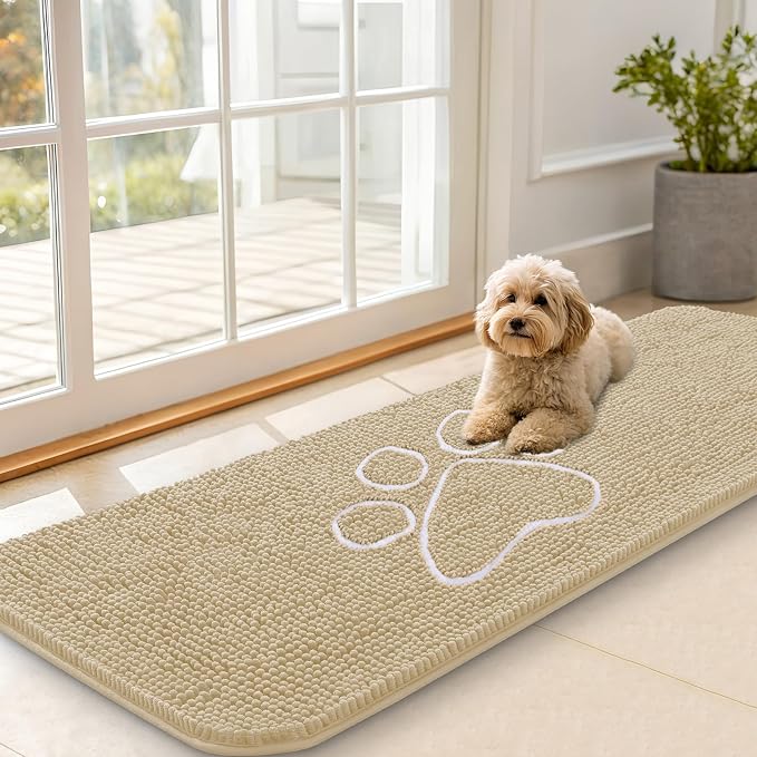 OLANLY Dog Door Mat for Muddy Paws 59x20, Paw Print Design, Absorbs Moisture by OLANLY