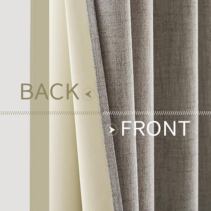 MIULEE Linen Curtains for Bedroom Solid 100% Blackout Thermal Insulated Greige - Image 6