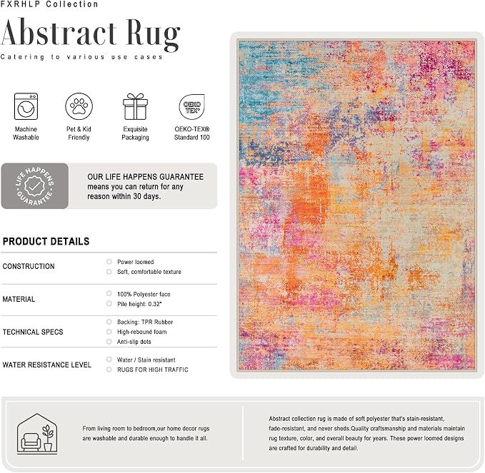 2x5 Washable Runner Rug：Modern Abstract Soft Carpet Galaxy Haze | - Image 3